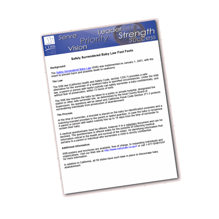 Safely Surrendered Baby Fast Fact Sheet - English Version