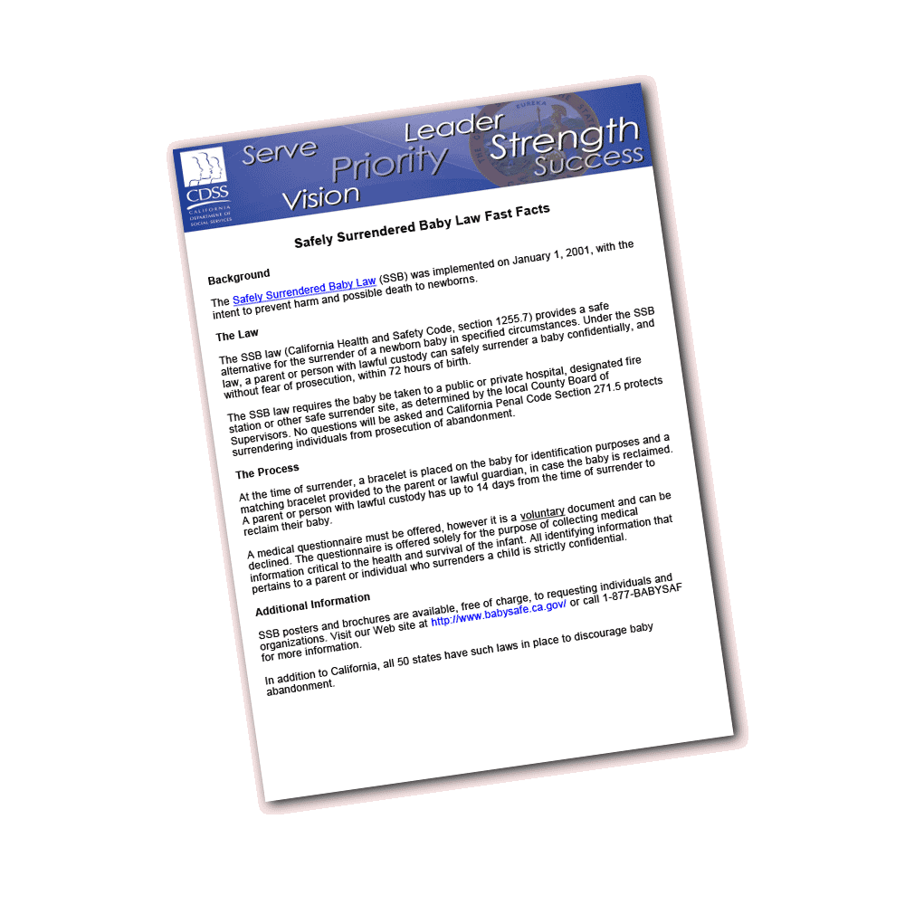 Safely Surrendered Baby Fast Fact Sheet - English Version