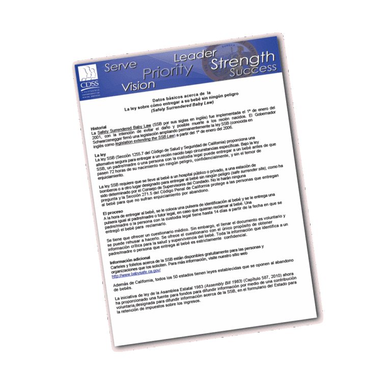 Safely Surrendered Baby Fast Fact Sheet - Spanish Version