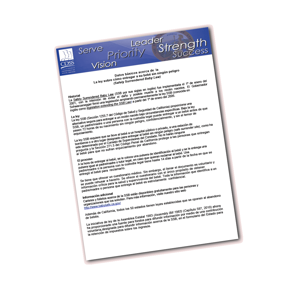 Safely Surrendered Baby Fast Fact Sheet - Spanish Version